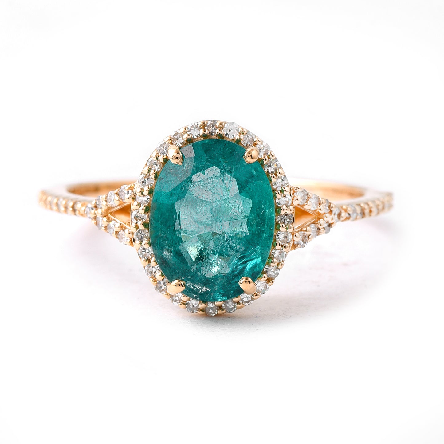 2.02 Ct Oval Mixed Cut Natural Emerald 14K Gold Ring