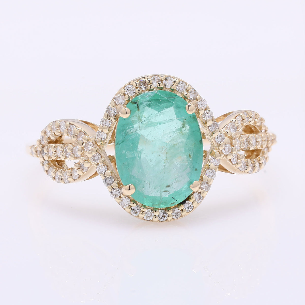1.45 Ct Oval Mixed Cut Natural Emerald 14K Gold Ring