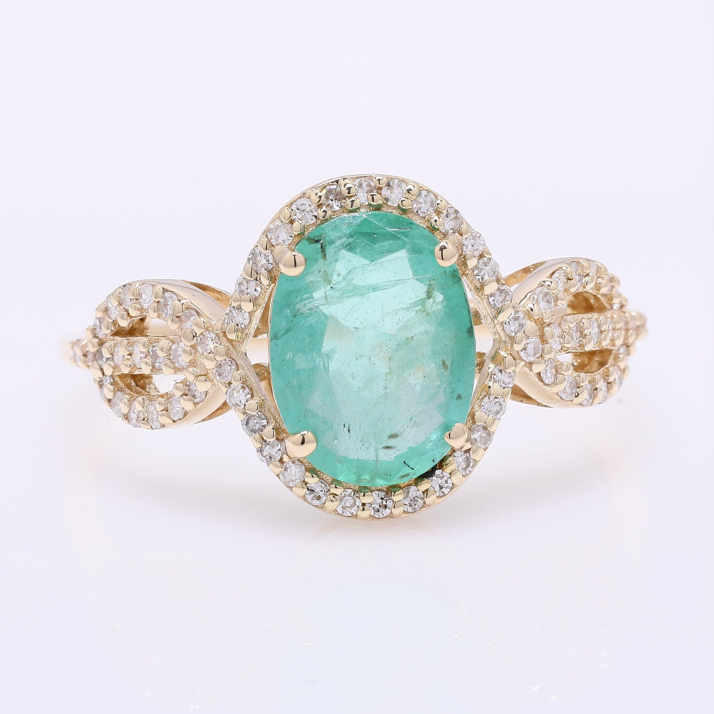 1.45 Ct Oval Mixed Cut Natural Emerald 14K Gold Ring