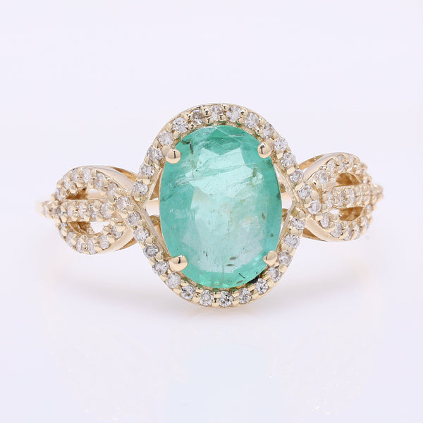 1.45 Ct Oval Mixed Cut Natural Emerald 14K Gold Ring