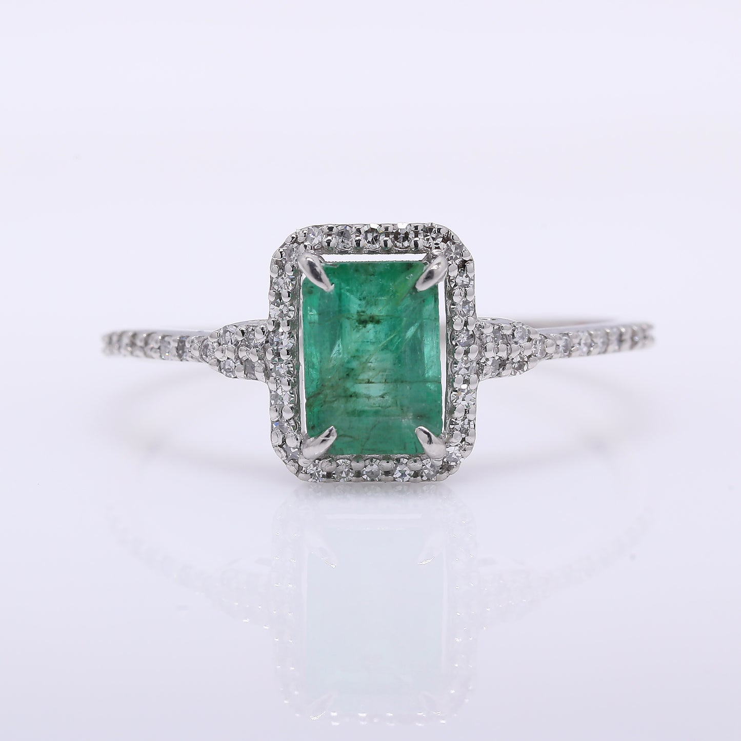 1.00 Ct Octagon Step Cut Natural Emerald 950 Platinum Ring