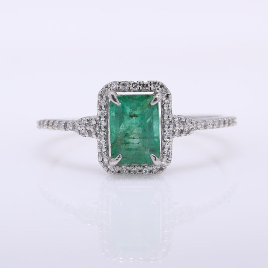 1.00 Ct Octagon Step Cut Natural Emerald 950 Platinum Ring