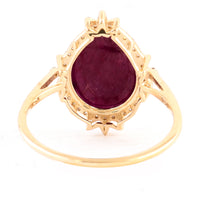 6.01 Ct Pear Cabochon Natural Corundum Ruby 14K Gold Ring