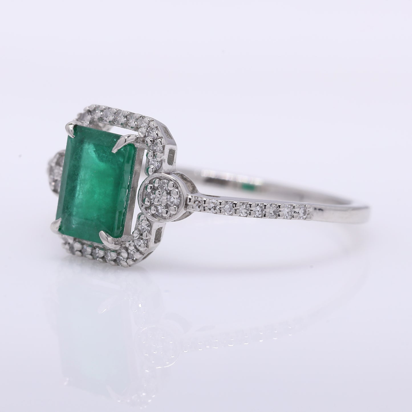 1.05 Ct Octagon Step Cut Natural Emerald 950 Platinum Ring