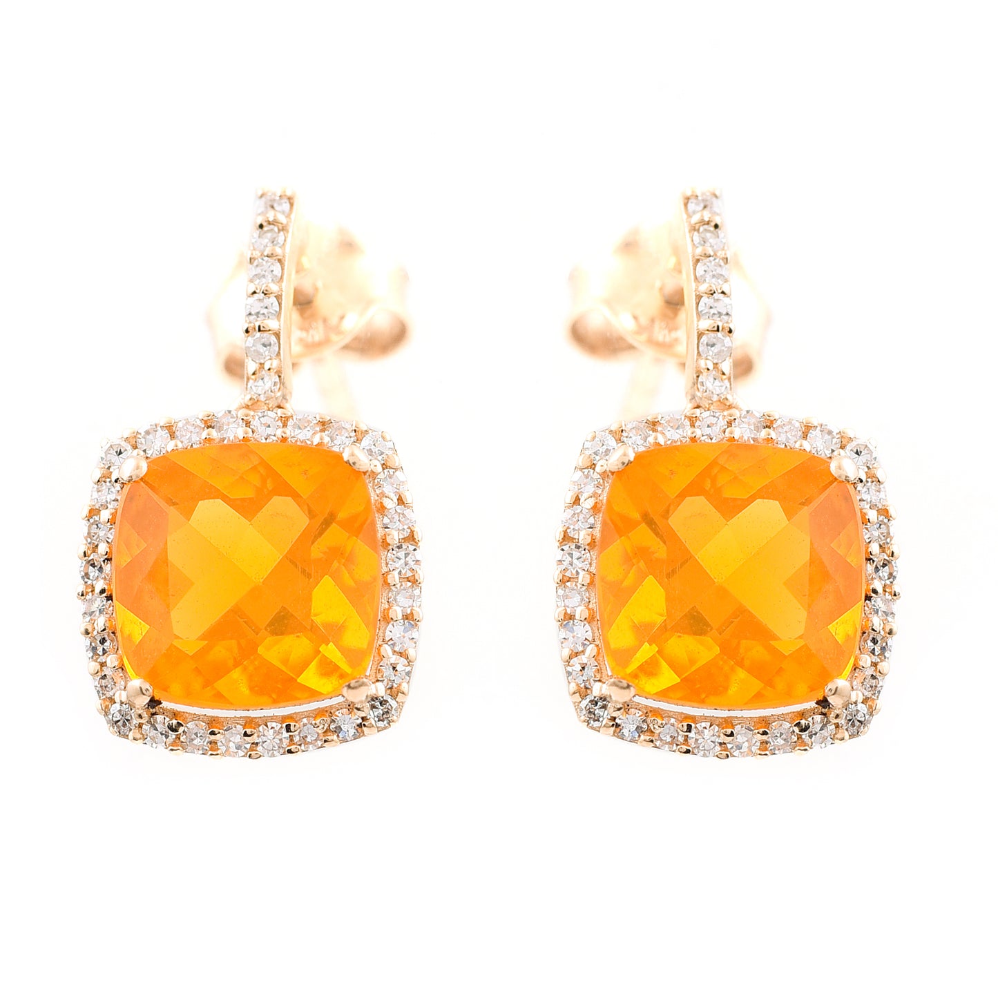 2.15 Ct Cushion Mixed Cut Natural Fire Opal 14K Gold Earrings