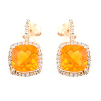 2.15 Ct Cushion Mixed Cut Natural Fire Opal 14K Gold Earrings