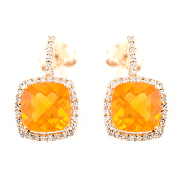 2.15 Ct Cushion Mixed Cut Natural Fire Opal 14K Gold Earrings