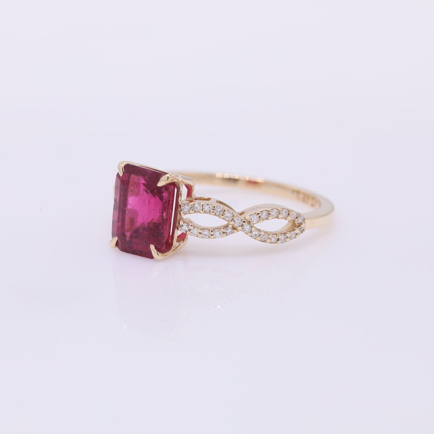 2.24 Ct Octagon Step Cut Natural Rubellite 14K Gold Ring