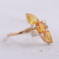 1.52 Ct Oval, Pear Natural Multi Coloured Sapphire 14K Gold Ring