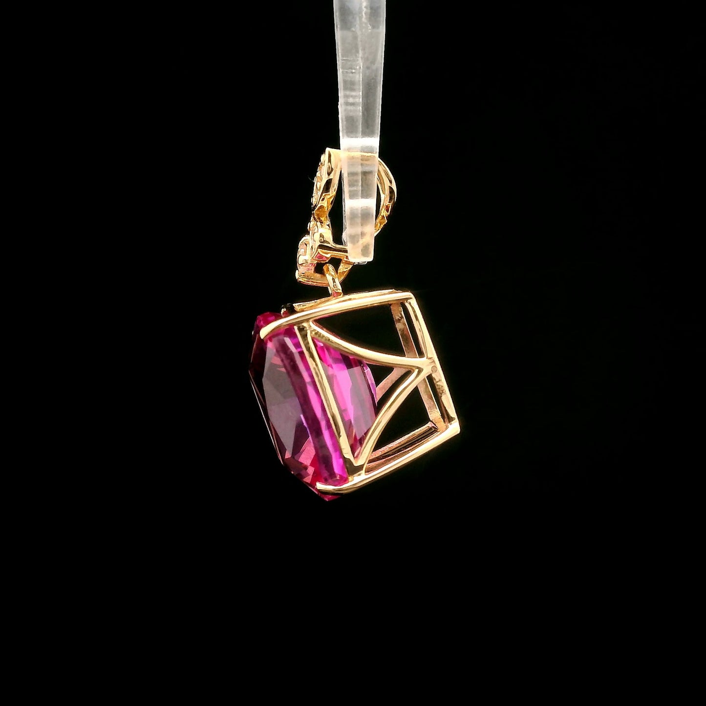 8.50 Ct Rectangular Cushion Mixed Cut Lab Grown Pink Sapphire 14K Gold Pendant