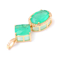 3.35 Ct Oval Mixed Cut, Cushion Mixed Cut Natural Emerald 14K Gold Pendant