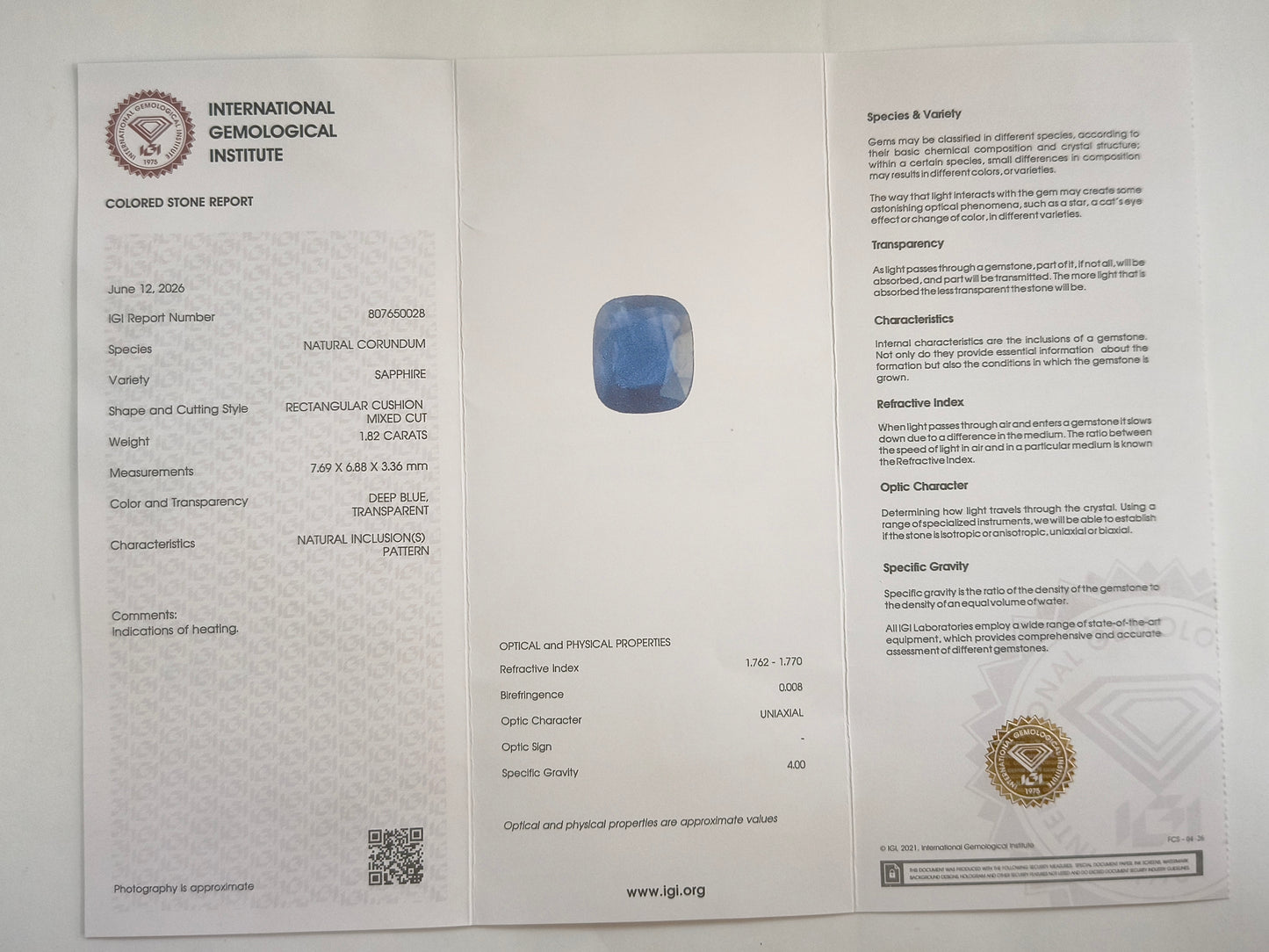 1.82 Natural Corundum Sapphire Rectangular Cushion Mixed Cut Gemstone