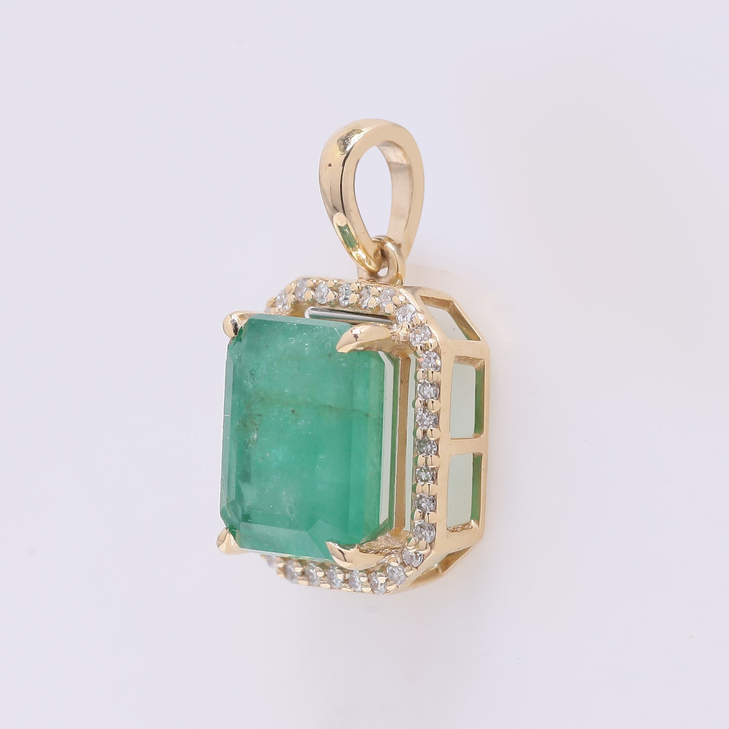 2.82 Ct Octagon Step Cut Natural Emerald 14K Gold Pendant