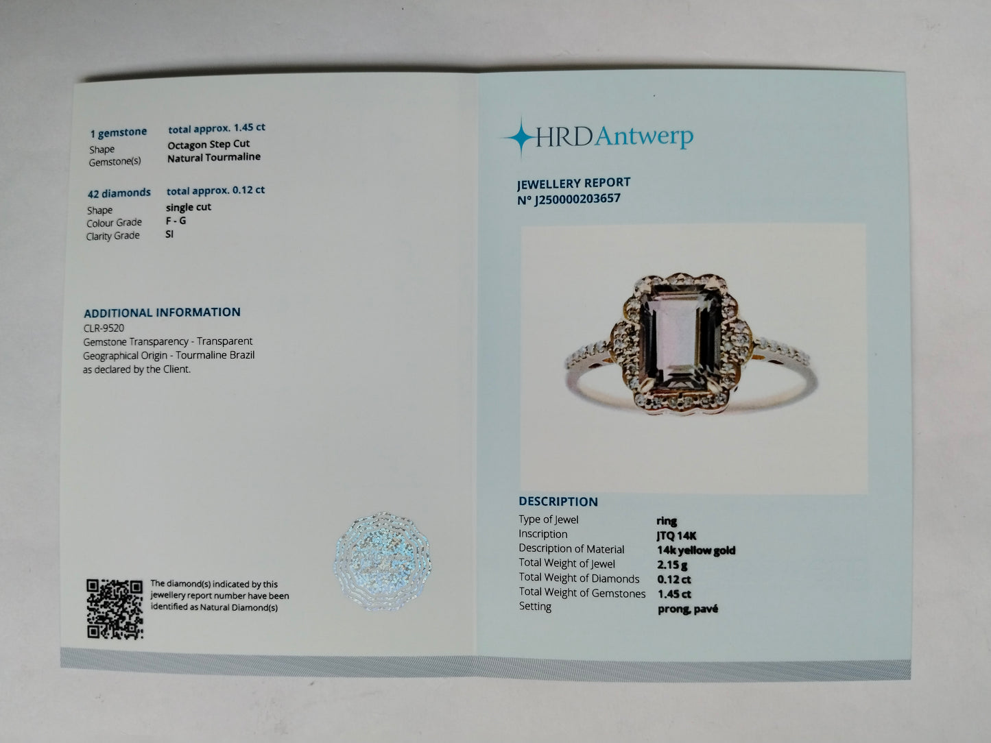 1.57 Ct Octagon Step Cut Natural Tourmaline 14K Gold Ring