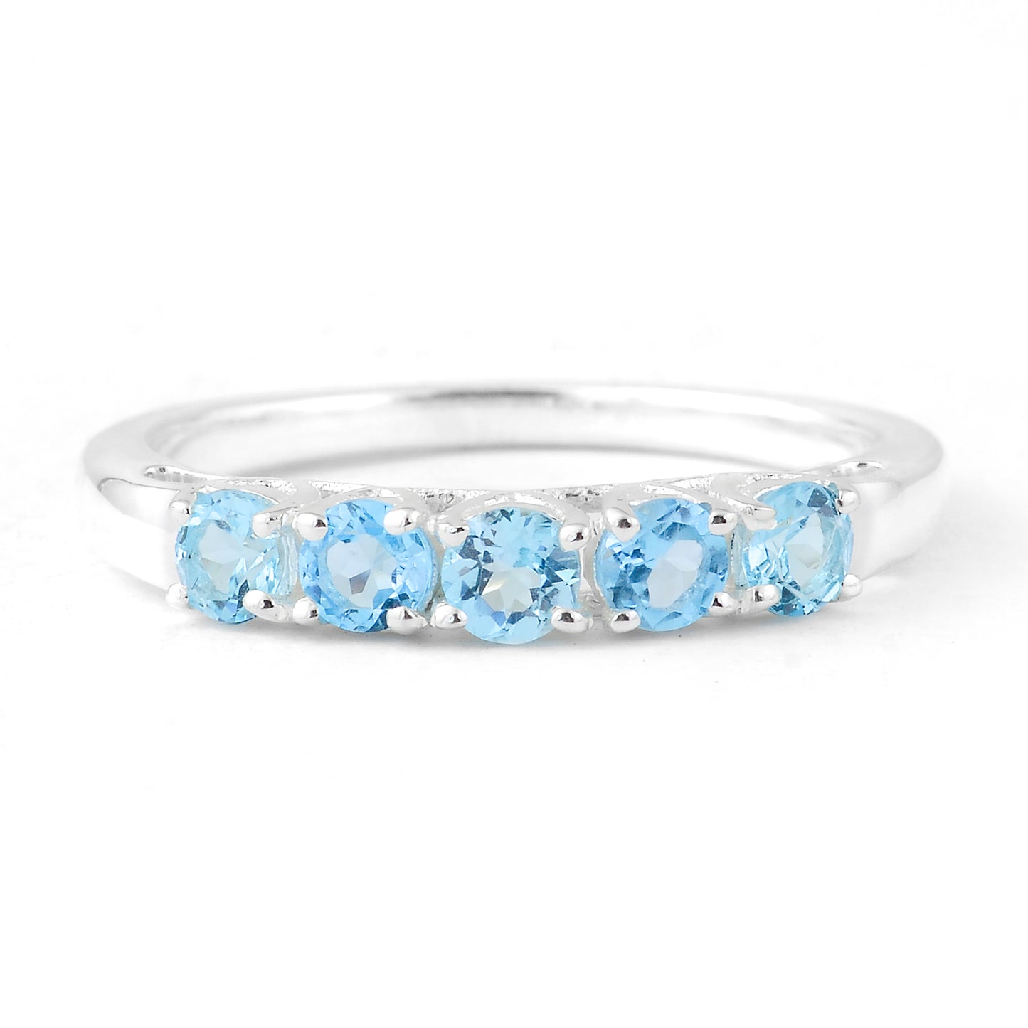 0.86 Ct Round Sky Blue Topaz 925 Sterling Silver Ring
