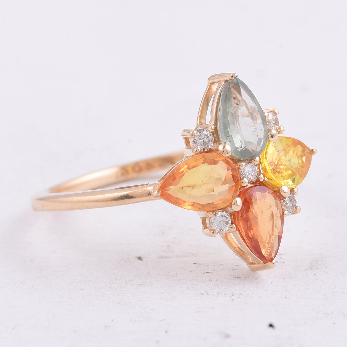 2.01 Ct Pear Natural Multi Coloured Sapphire 14K Gold Ring