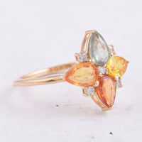 2.01 Ct Pear Natural Multi Coloured Sapphire 14K Gold Ring
