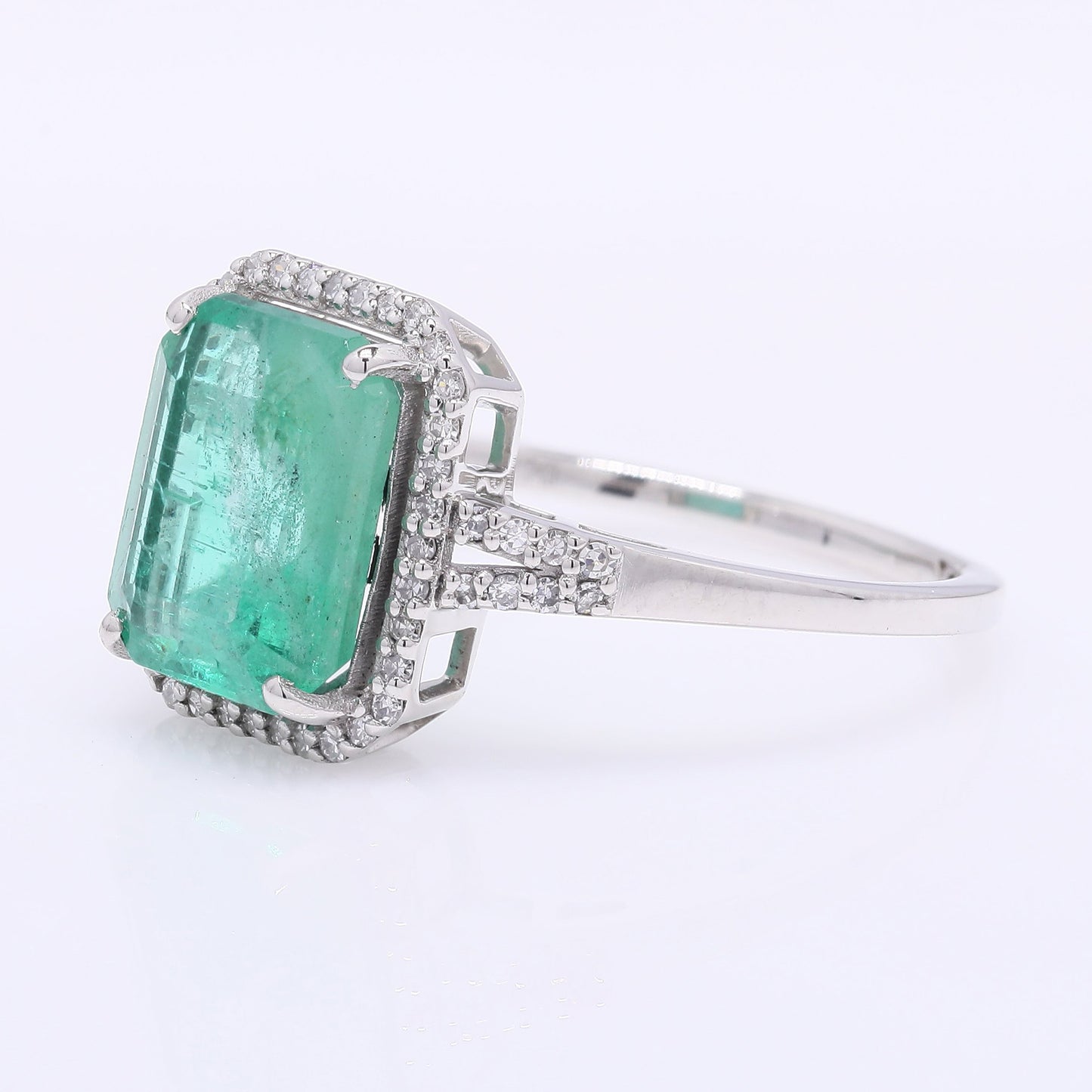 2.92 Ct Octagon Step Cut Natural Emerald 950 Platinum Ring