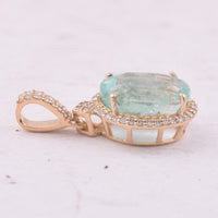 3.80 Ct Oval Mixed Cut Natural Emerald 14K Gold Pendant