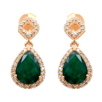 2.47 Ct Pear Natural Emerald 14K Gold Earrings