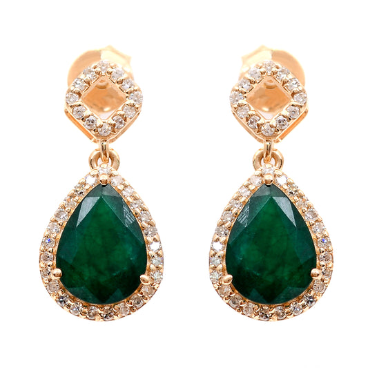 2.47 Ct Pear Natural Emerald 14K Gold Earrings