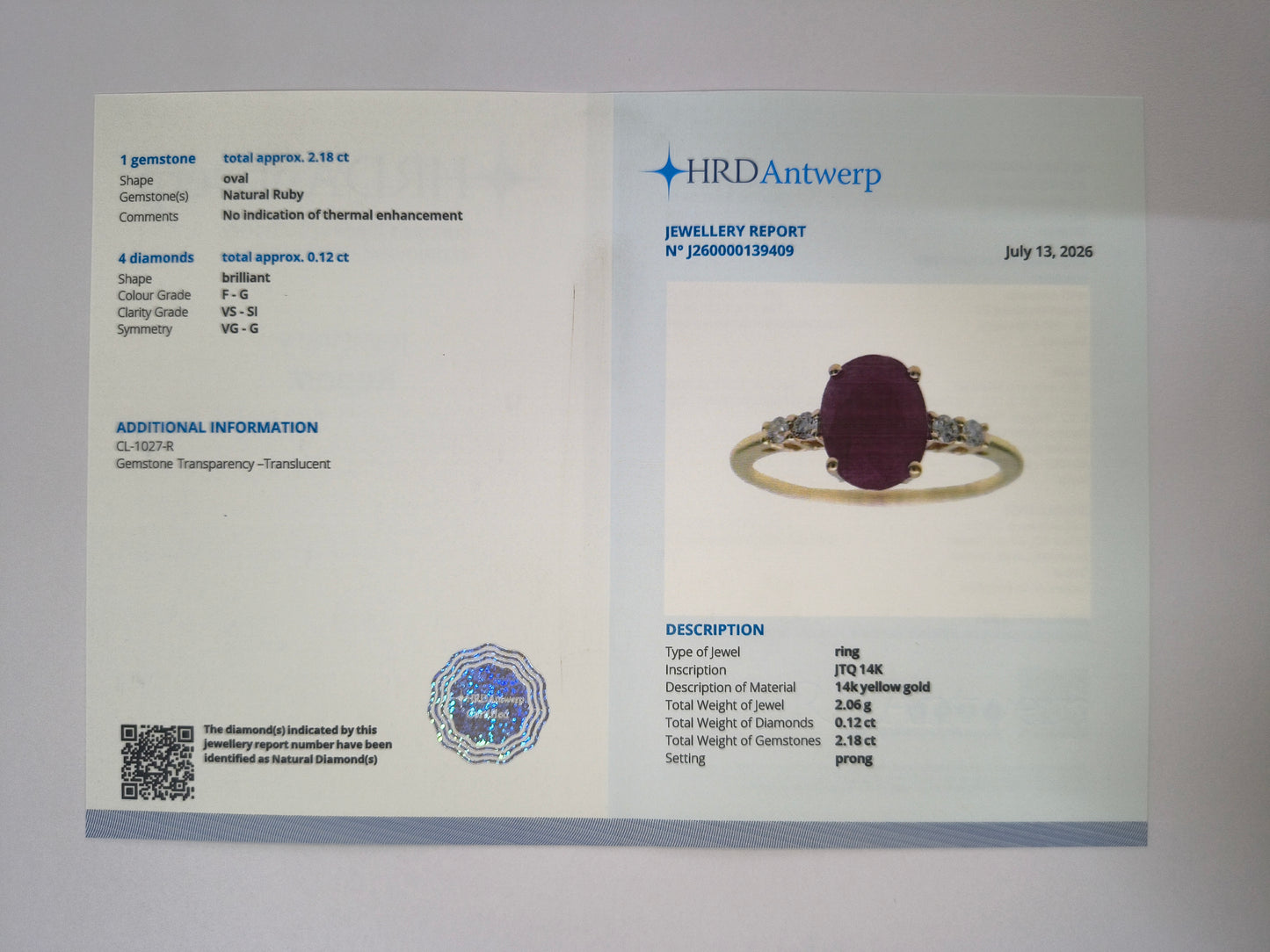 2.30 Ct Oval Natural Ruby 14K Gold Ring