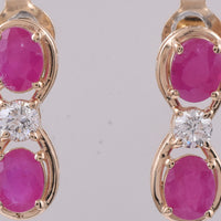 1.33 Ct Oval Cabochon Cut Natural Ruby 14K Gold Earrings