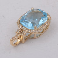 3.90 Ct Cushion Blue Topaz 9K Gold Pendant