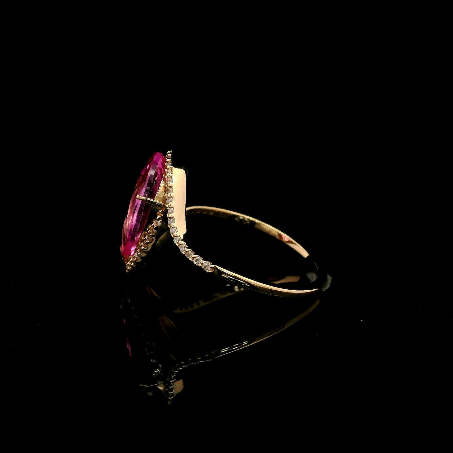4.05 Ct Pear Mixed Cut Lab Grown Pink Sapphire 14K Gold Ring