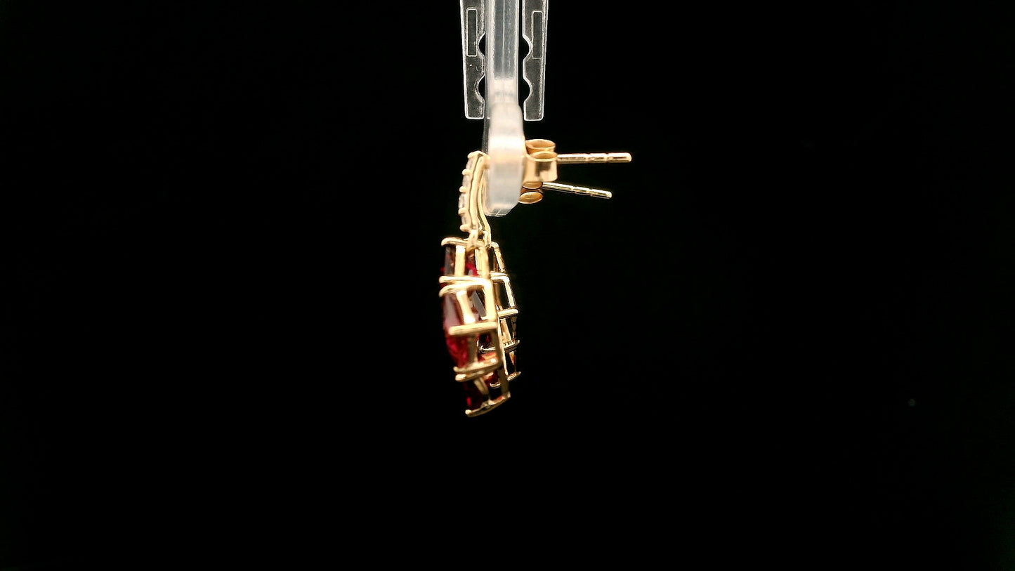 3.05 Ct Square Rubellite 14K Gold Earrings