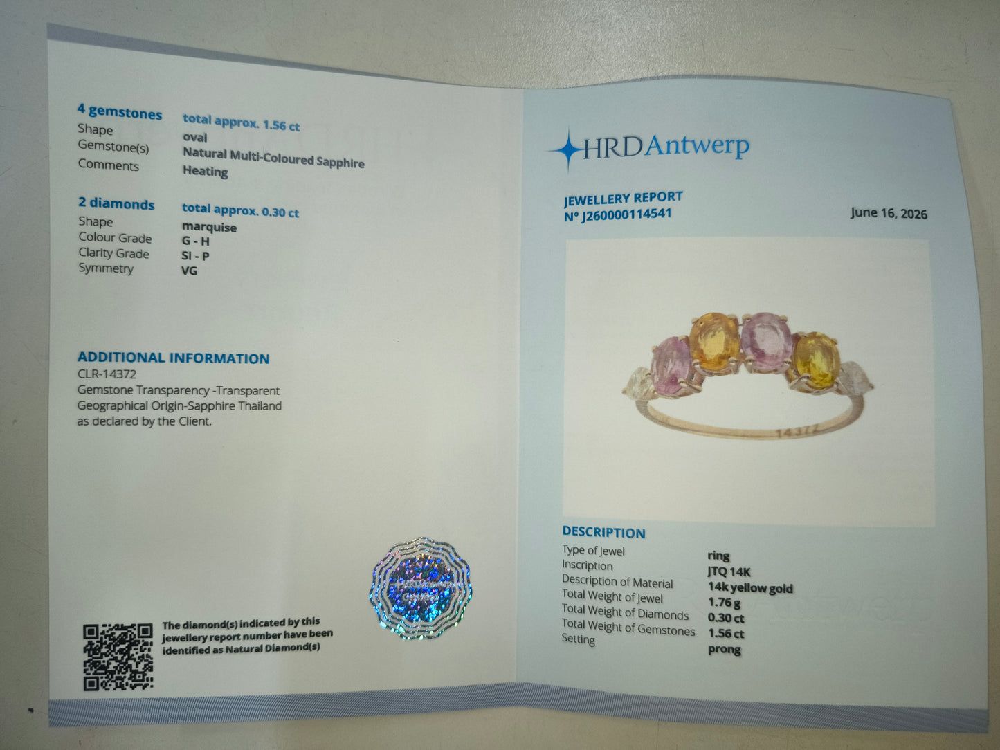 1.86 Ct Oval Natural Multi-Coloured Sapphire 14K Gold Ring