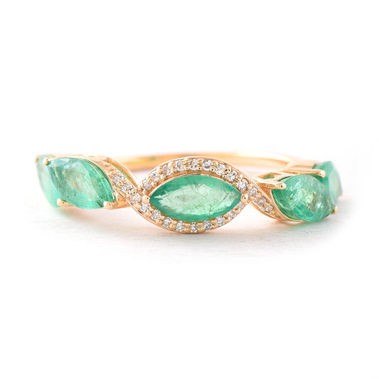 1.81 Ct Marquise Mixed Cut Natural Emerald 14K Gold Ring