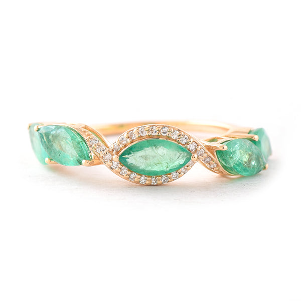 1.81 Ct Marquise Mixed Cut Natural Emerald 14K Gold Ring