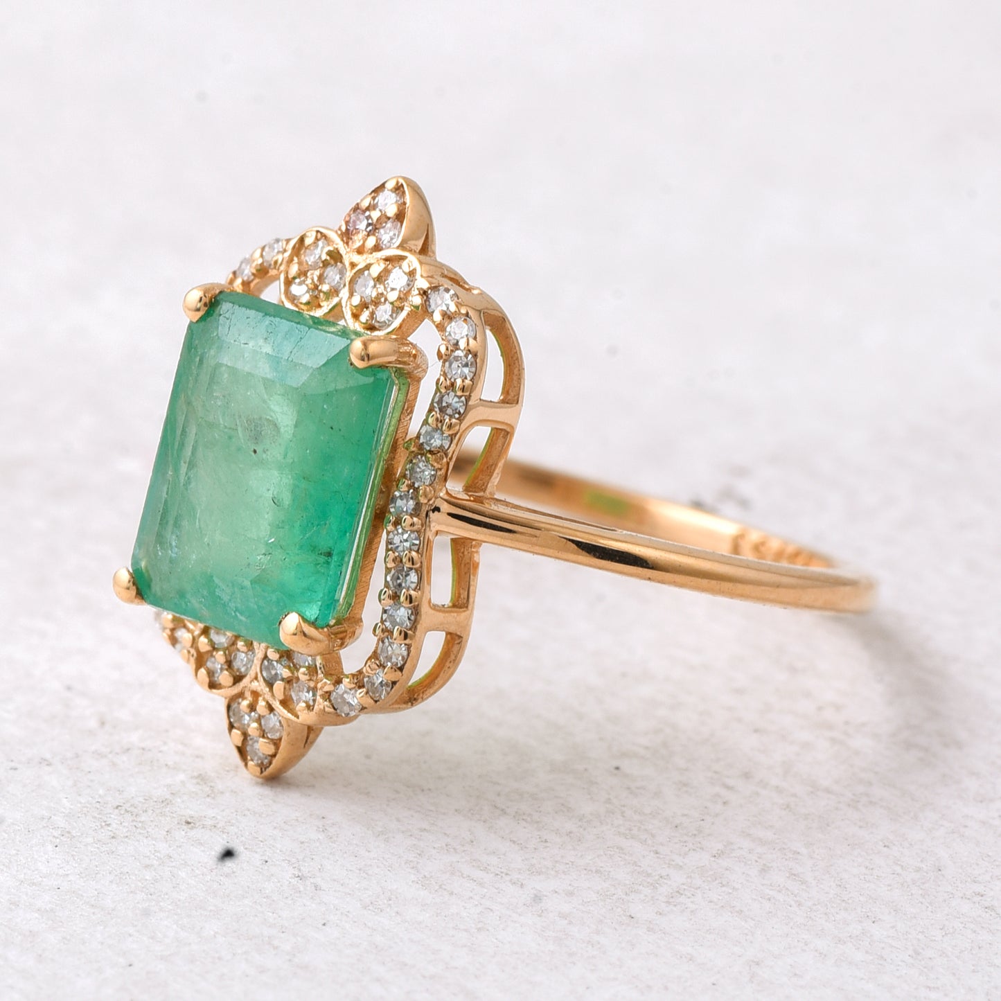 2.19 Ct Octagon Step Cut Natural Emerald 14K Gold Ring