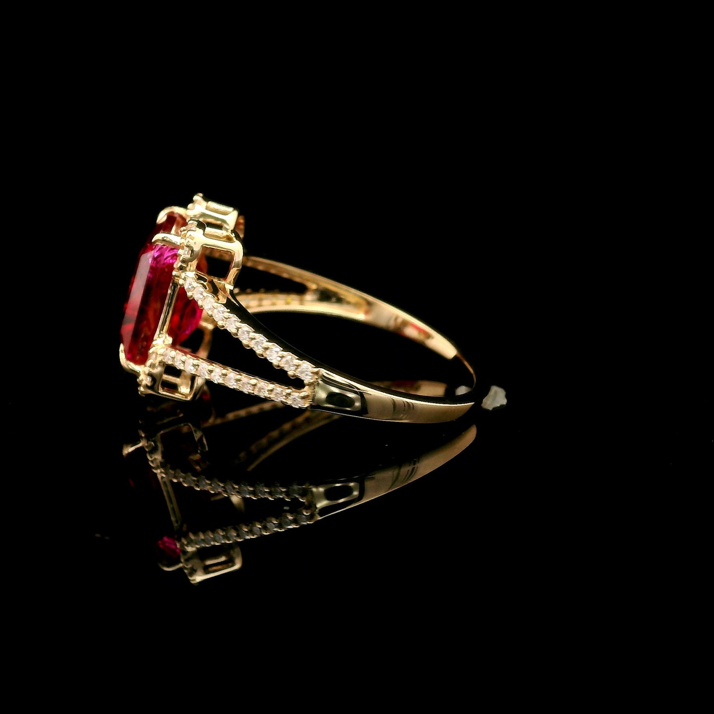 3.46 Ct Emerald Cut Lab Grown Ruby 14K Gold Ring