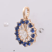 1.39 Ct Round Cabochon Cut Natural Sapphire 14K Gold Pendant
