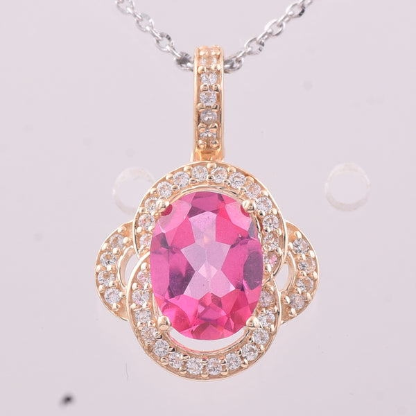 1.53 Ct Oval Pink Topaz 9K Gold Pendant