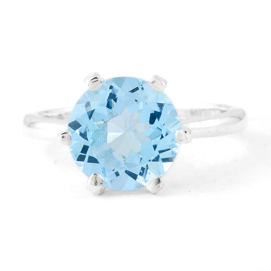 4.27 Ct Round Swiss Blue Topaz, 925 Sterling Silver Ring