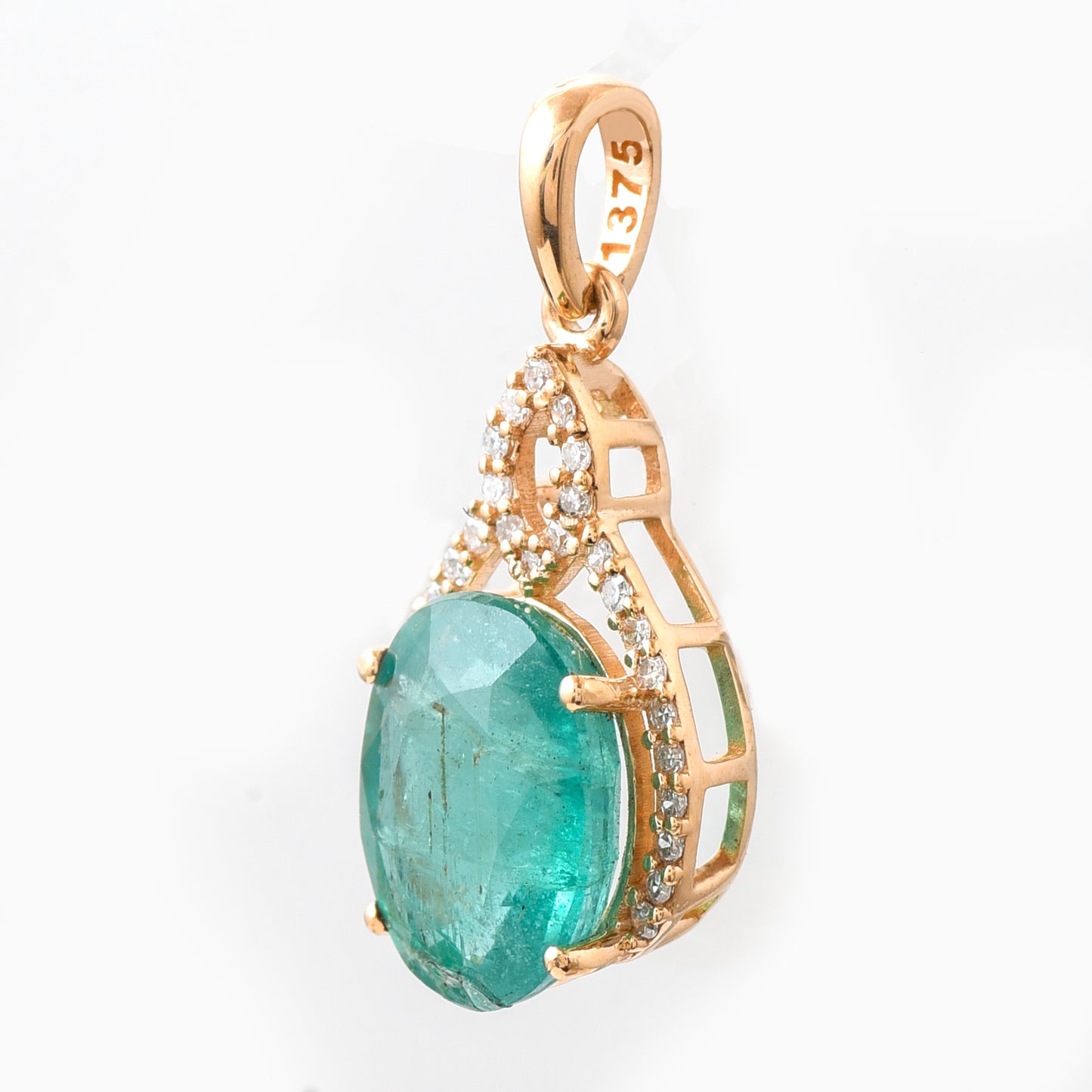 2.56 Ct Oval Mixed Cut Natural Emerald 14K Gold Pendant