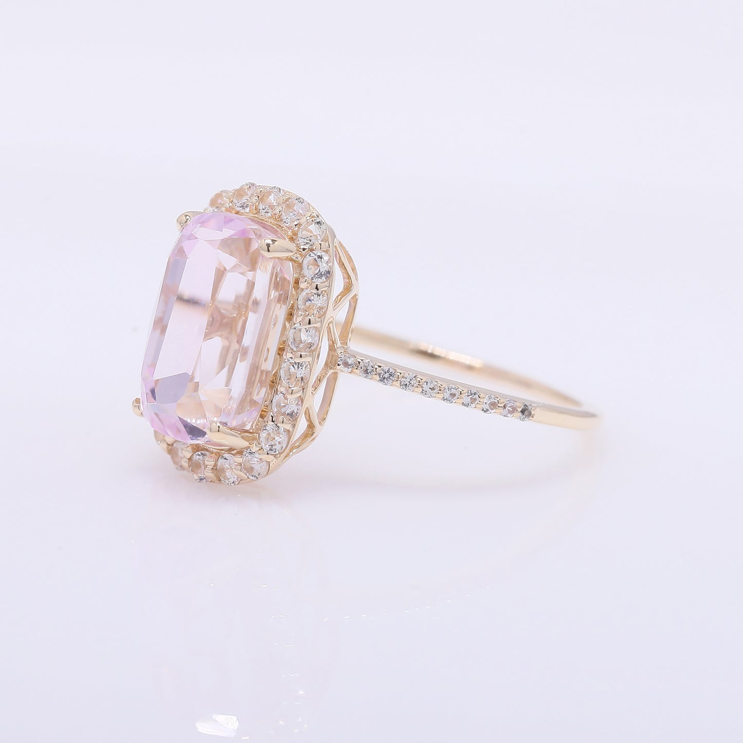 5.14 Ct Cushion Mixed Cut Natural Kunzite 14K Gold Ring