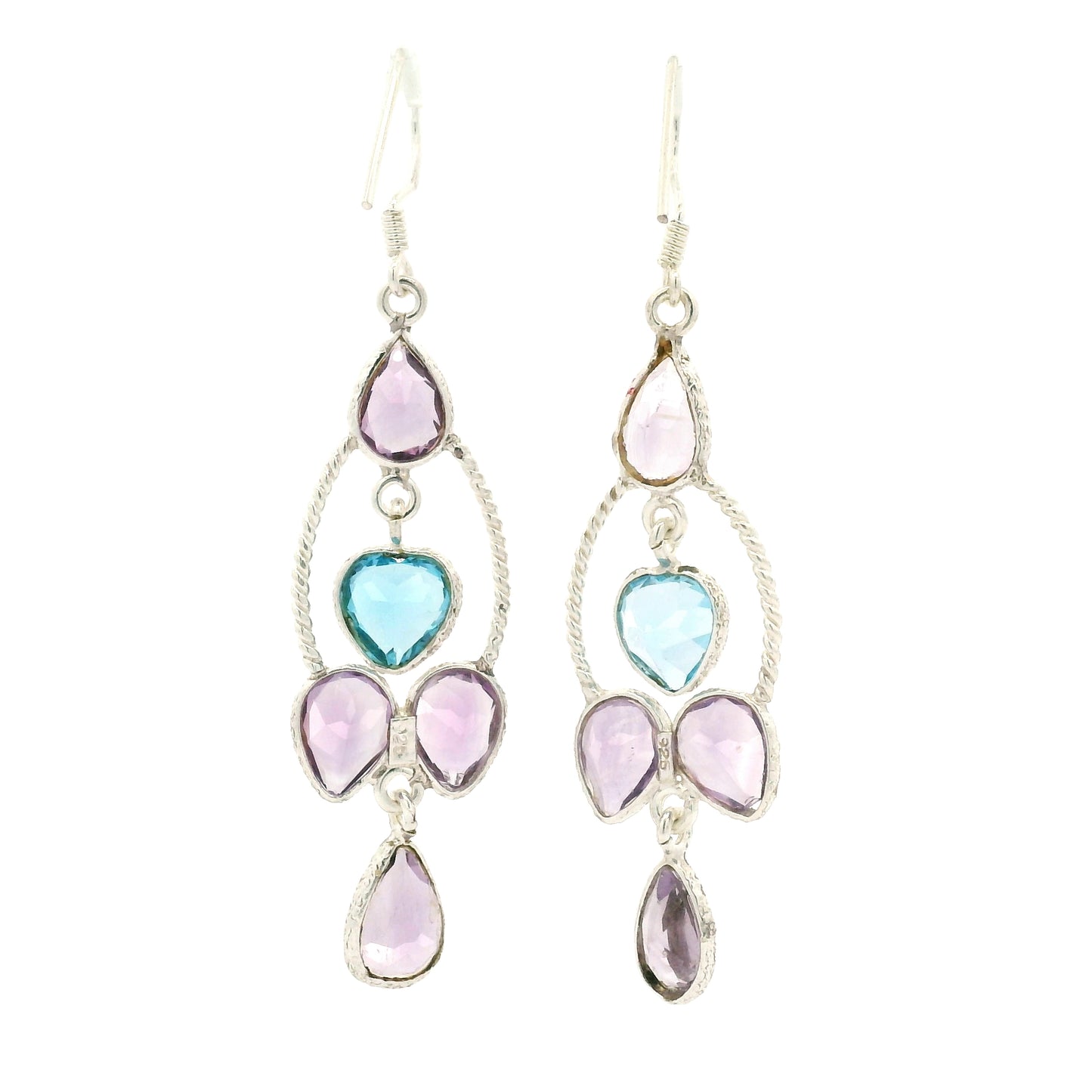 11.63 Ct Blue Topaz, Amethyst 925 Sterling Silver Earrings