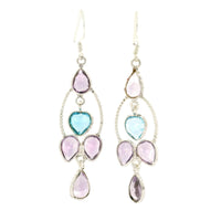 11.63 Ct Blue Topaz, Amethyst 925 Sterling Silver Earrings