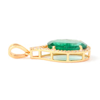 2.85 Ct Oval Mixed Cut Natural Emerald 14K Gold Pendant