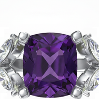 6.14 Ct Cushion Amethyst, White Topaz, Cubic Zarcon 925 Sterling Silver Ring