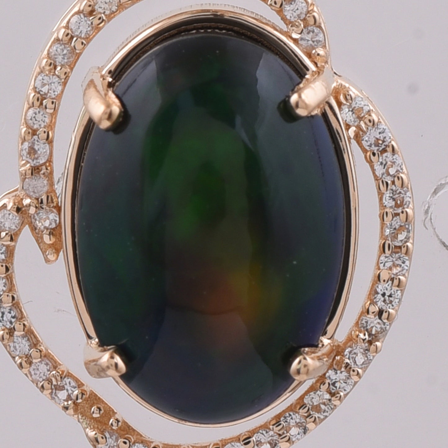 3.12 Ct Oval Cabochon Cut Natural Black Opal 14K Gold Pendant