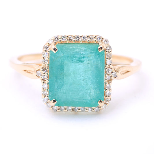 2.96 Ct Octagon Step Cut Natural Emerald 14K Gold Ring