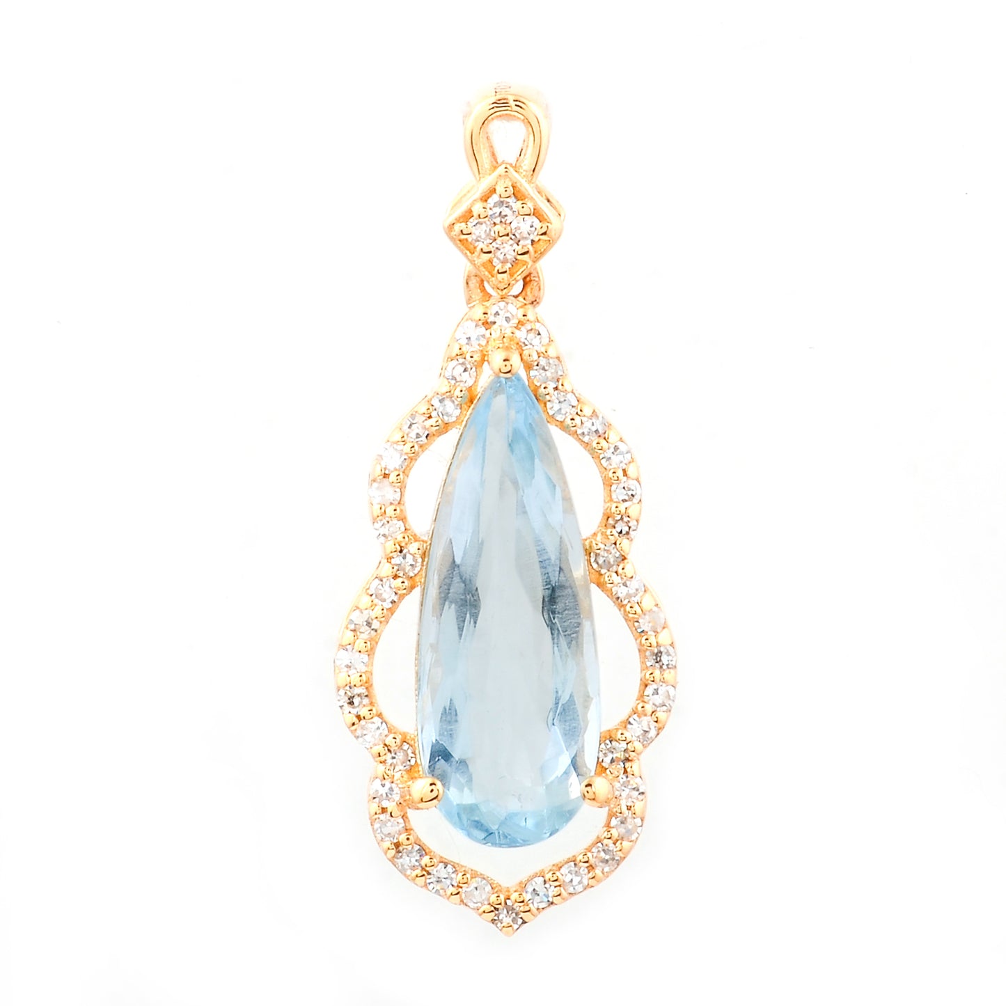 1.51 Ct Pear Mixed Cut Natural Aquamarine 14K Gold Pendant