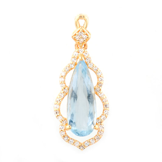 1.51 Ct Pear Mixed Cut Natural Aquamarine 14K Gold Pendant