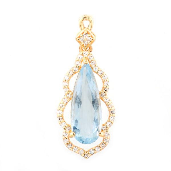 1.51 Ct Pear Mixed Cut Natural Aquamarine 14K Gold Pendant