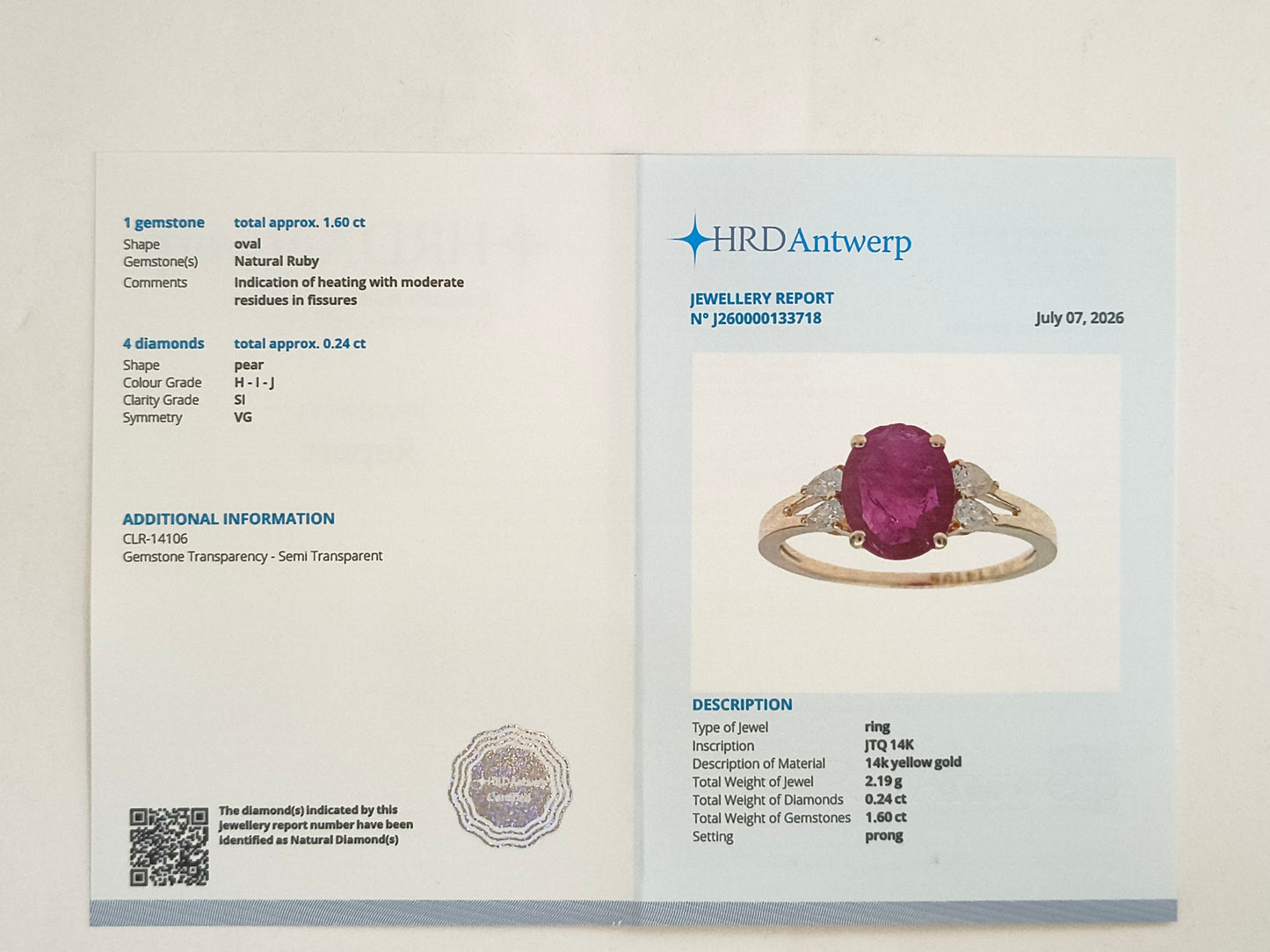 1.84 Ct Oval Natural Ruby 14K Gold Ring